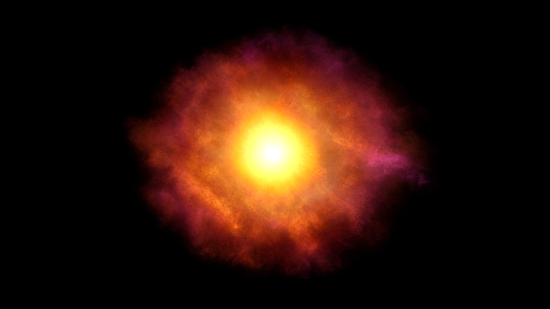 False-color infrared illustration of a star with a dusty envelope.